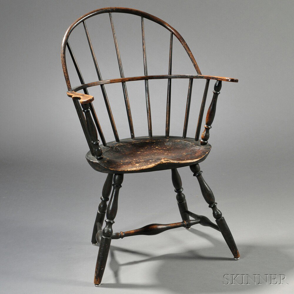 Appraisal: Painted Sack-back Windsor Chair New England c with shaped saddle