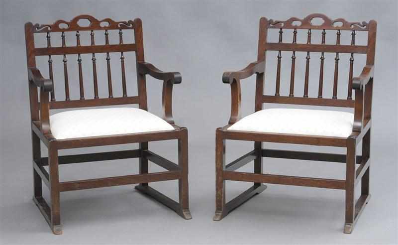 Appraisal: PAIR OF RENAISSANCE STYLE MAHOGANY ARMCHAIRS Each pierced top rail