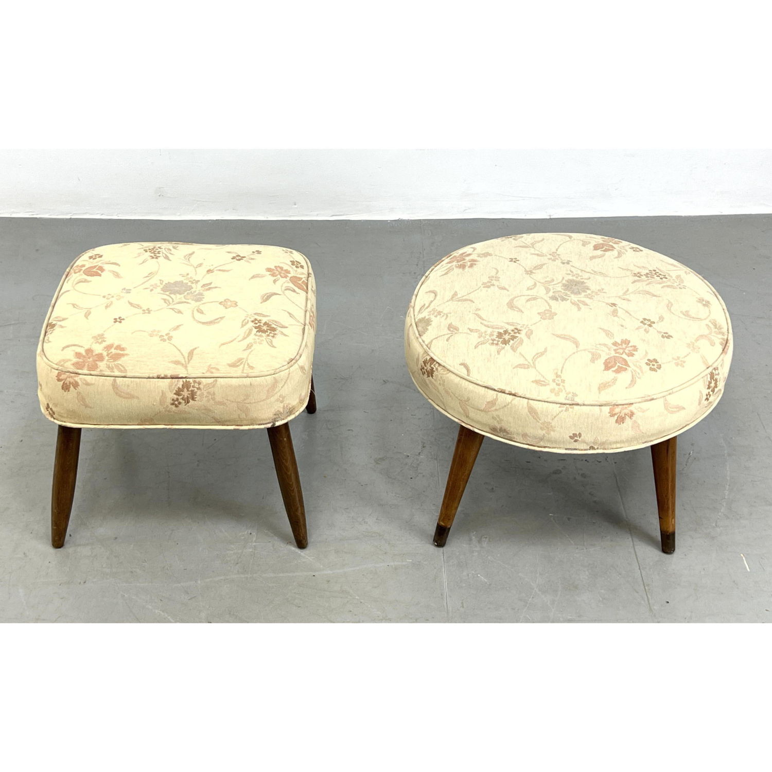 Appraisal: pc Round and Square Cushion Stools Ottoman Wood Legs Dimensions