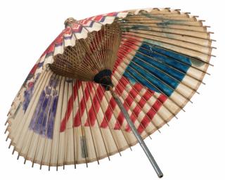 Appraisal: Circus Parade Folk Art Bamboo Parasol American early twentieth century