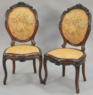 Appraisal: Pair of Victorian rosewood caned seat chairs Pair of Victorian