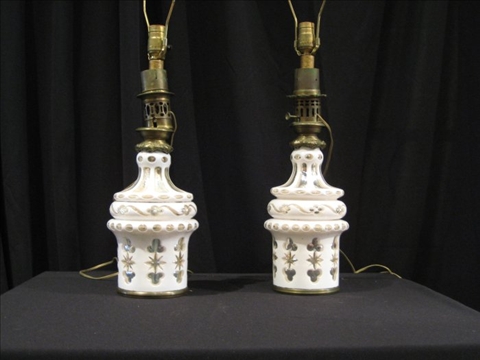 Appraisal: PAIR WHITE GLASS LAMPS