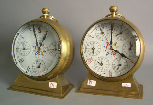 Appraisal: Pair of World Time brass shelf clocks in the form