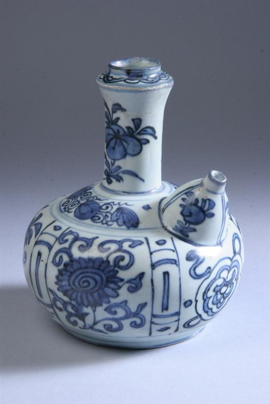 Appraisal: CHINESE BLUE AND WHITE PORCELAIN KENDI Ming dynasty Wanli period