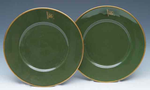 Appraisal: A PAIR OF GREEN GLAZED PORCELAIN SIDE PLATES by Bauscher