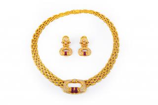 Appraisal: K Diamond Ruby Necklace Earrings Set K ruby diamond necklace