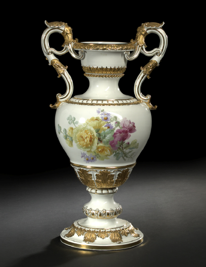 Appraisal: Tall Richly Gilded White Meissen Porcelain Two-Handled Garniture Vase first