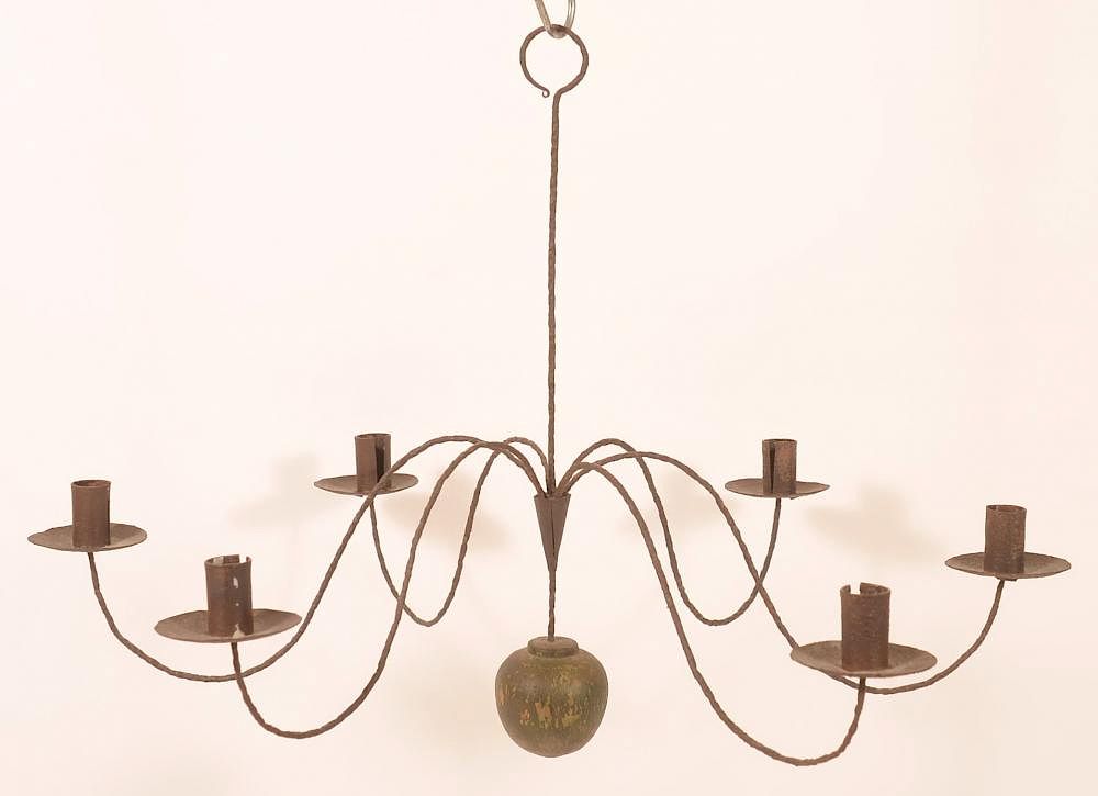 Appraisal: N E th Century Iron Tin Candle Chandelier New England