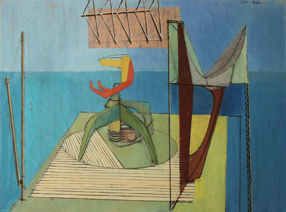 Appraisal: RAY PARKER AMERICAN - DOCK MACHINE Oil on canvas x