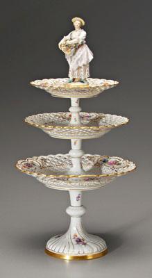 Appraisal: Meissen three-tier server female figure at top with basket of