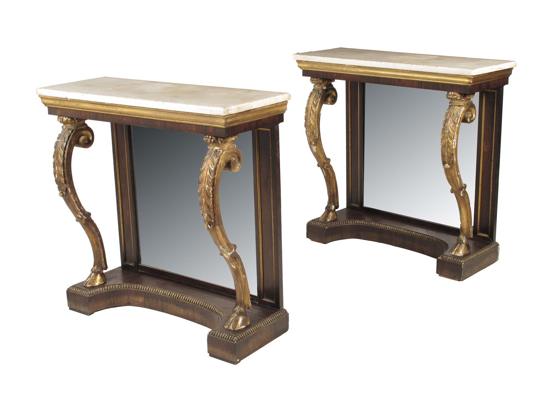 Appraisal: A near pair of th century rosewood and giltwood console