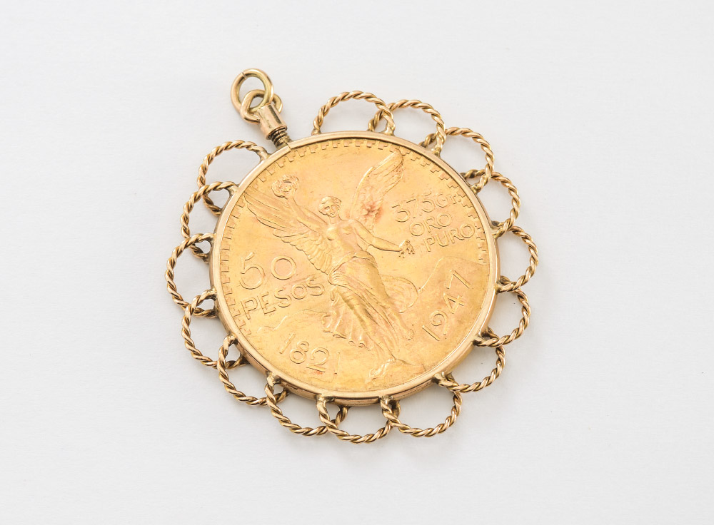 Appraisal: MEXICAN PESO GOLD COIN PENDANT Ungraded dated stamped gr pure