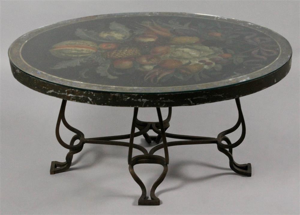 Appraisal: OVAL ITALIAN STYLE PAINTED CAST IRON COFFEE TABLE under removable