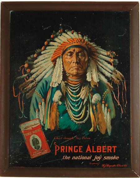 Appraisal: ANTIQUE TIN ADVERTISEMENT FOR PRINCE ALBERT TOBACCO Depicting Chief Joseph