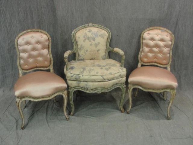 Appraisal: Louis XV Chairs Upholstered and with distressed paint these chairs