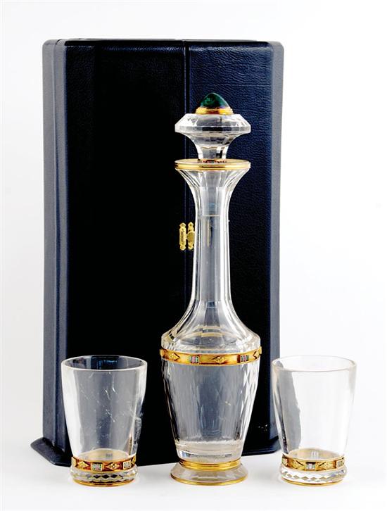 Appraisal: Unusual polished crystal decanter set polished and faceted rock crystal