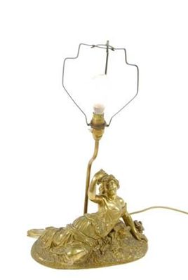 Appraisal: A gilt bronze table lamp the naturalistic base modelled as