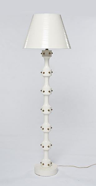 Appraisal: WHITE FLOOR LAMP WITH BRASS STUDS Mid- th century White