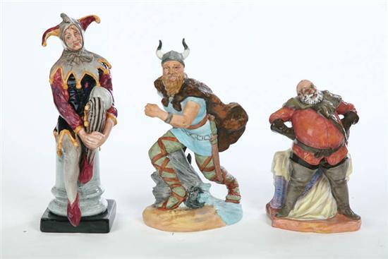 Appraisal: THREE ROYAL DOULTON FIGURES The Jester H N h Viking