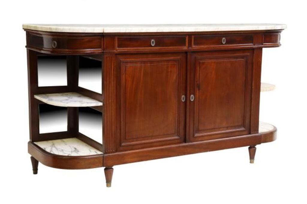 Appraisal: French Louis XVI style marble-top mahogany sideboard early th c