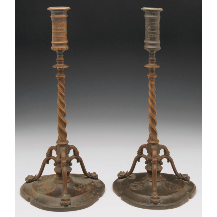 Appraisal: Rare Tiffany Studios candlesticks pair twisting shape with three claw