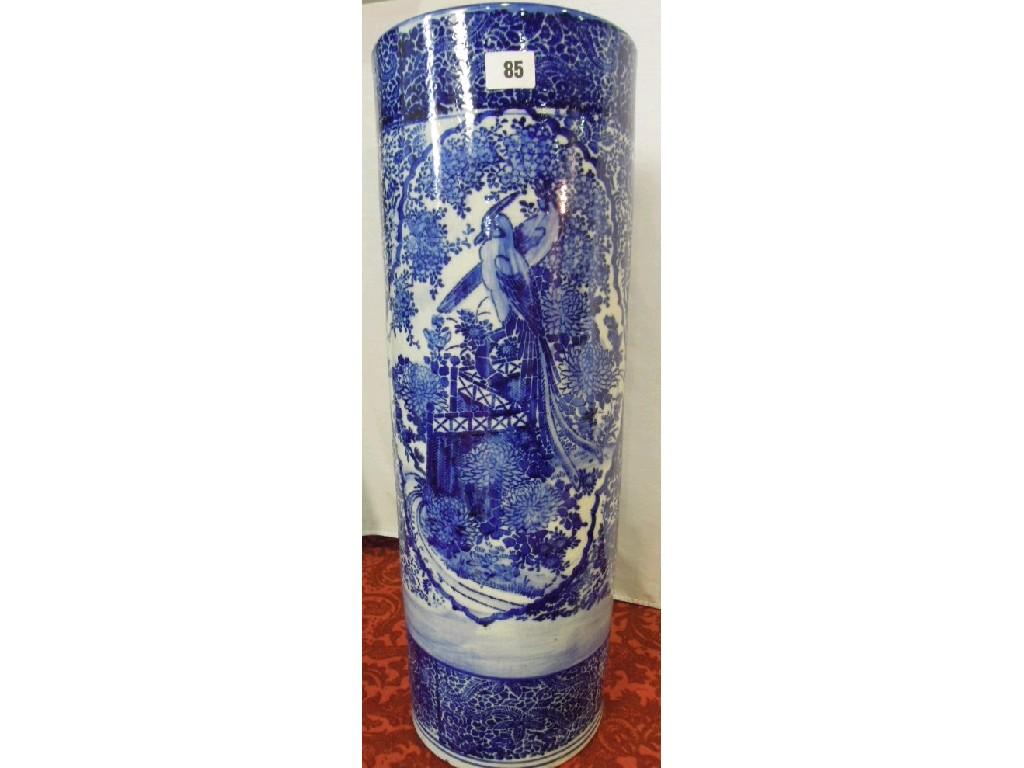 Appraisal: An oriental cylindrical vase or umbrella stand with blue and