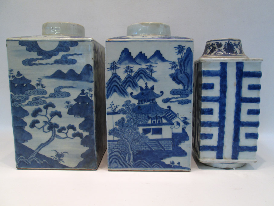 Appraisal: THREE CHINESE PORCELAIN BLUE AND WHITE VASES two depicting landscape