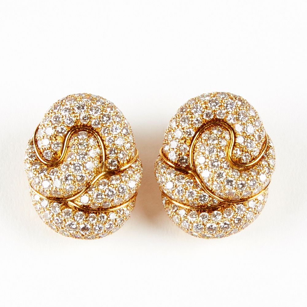 Appraisal: K Yellow Gold And Diamond Clip Back Earrings One pair