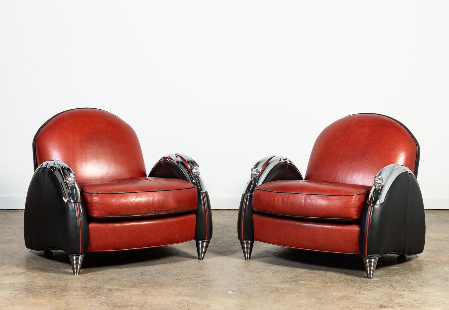 Appraisal: PR WILLIAM ALAN CLASSIC CAR RED BLACK CHAIRS William Alan