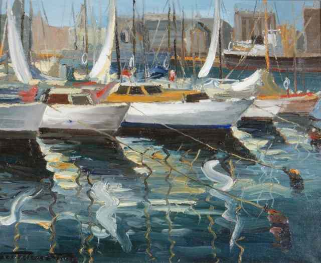 Appraisal: JOSEP CARRETERO GOMIS - Boats in the Marina signed lower