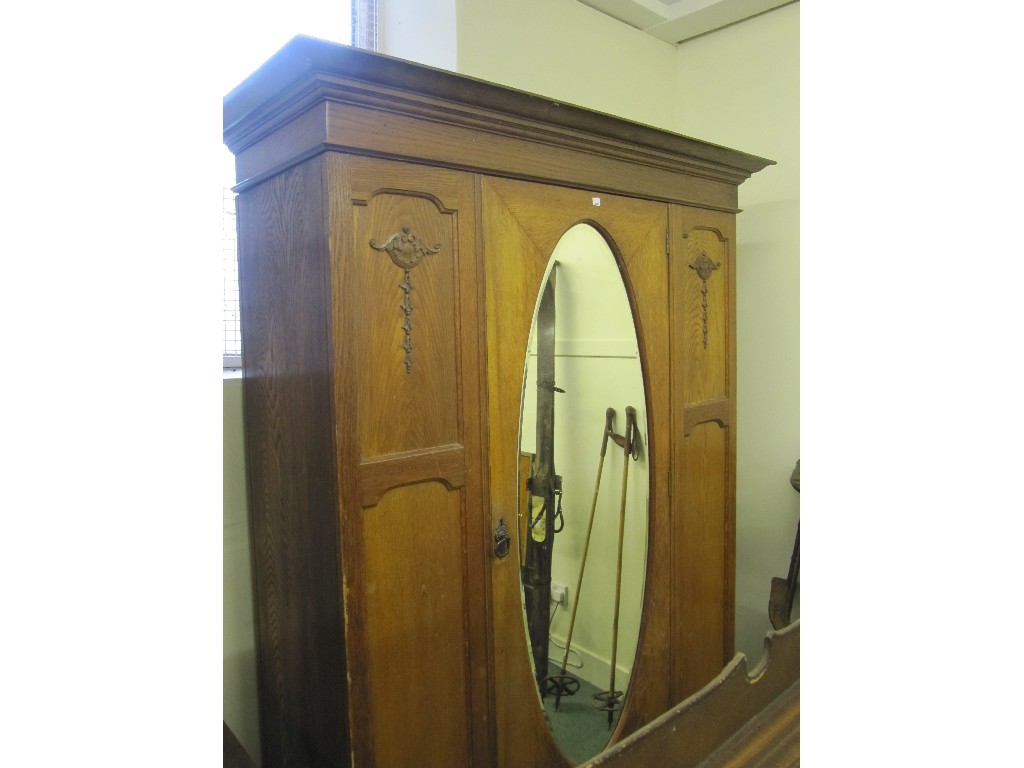 Appraisal: Oak mirror door wardrobe