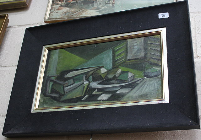 Appraisal: TH CENTURY CONTEMPORARY SCHOOL CUBIST STILL LIFE oils on board