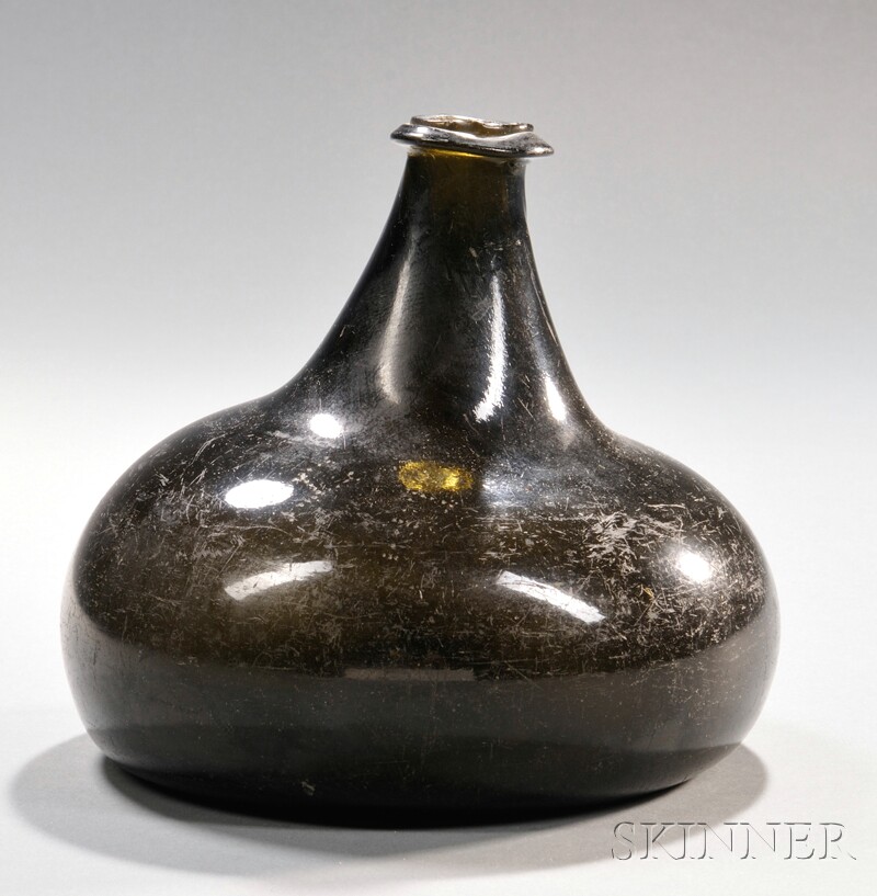 Appraisal: Dark Olive Free-blown Onion Wine or Spirit Bottle England -