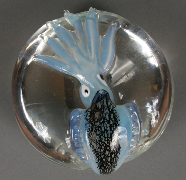 Appraisal: Barbini aquatic series sommerso cuttlefish applied to clear glass paperweight