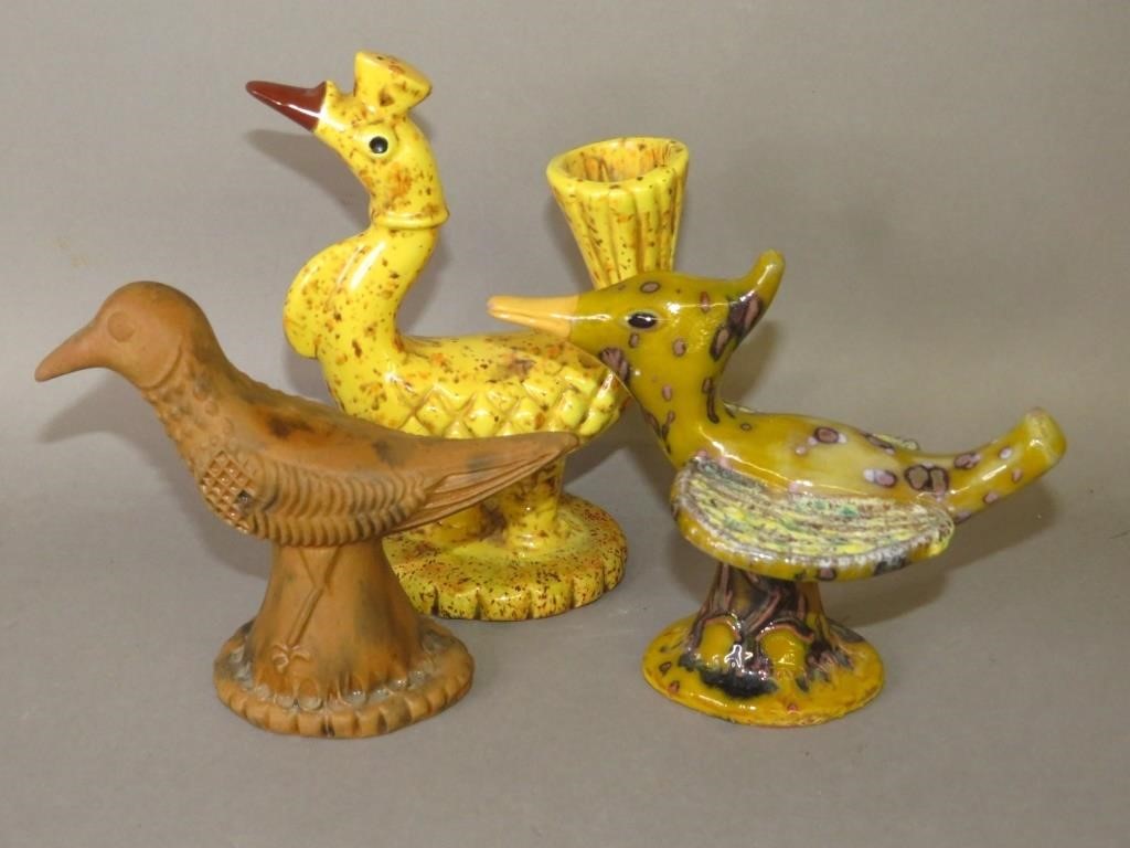 Appraisal: WHIMSICAL FOLK ART POTTERY BIRDS BY JAMES C SEAca -