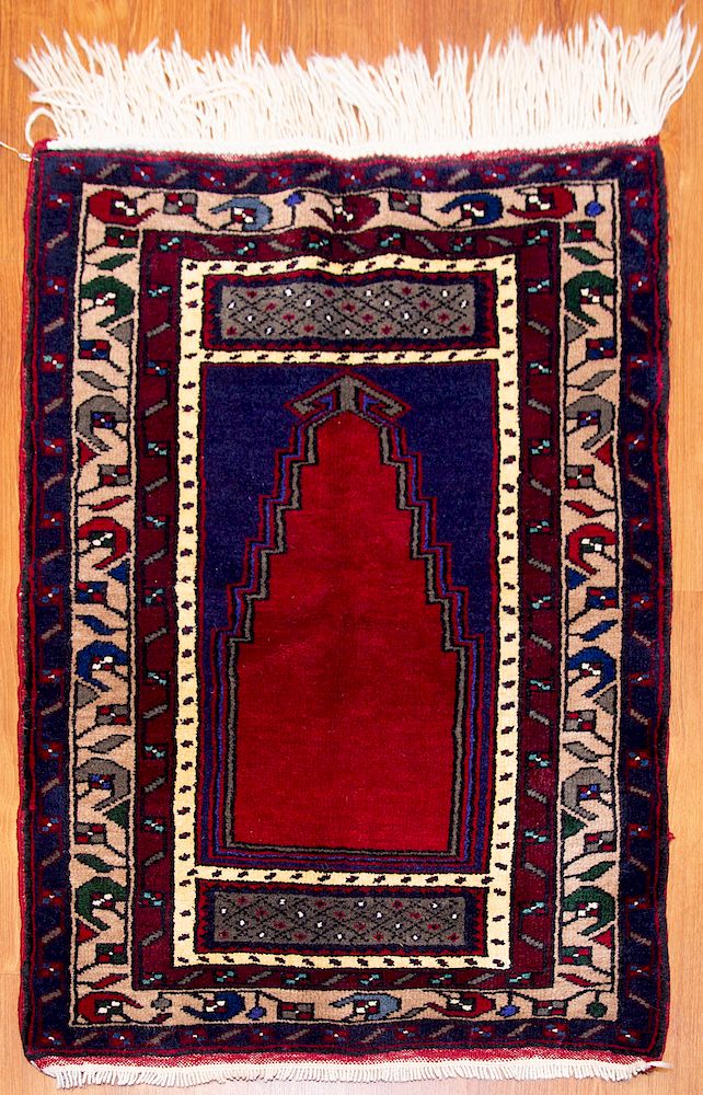 Appraisal: Turkish Konya Prayer Rug x hand knotted wool foundation Condition