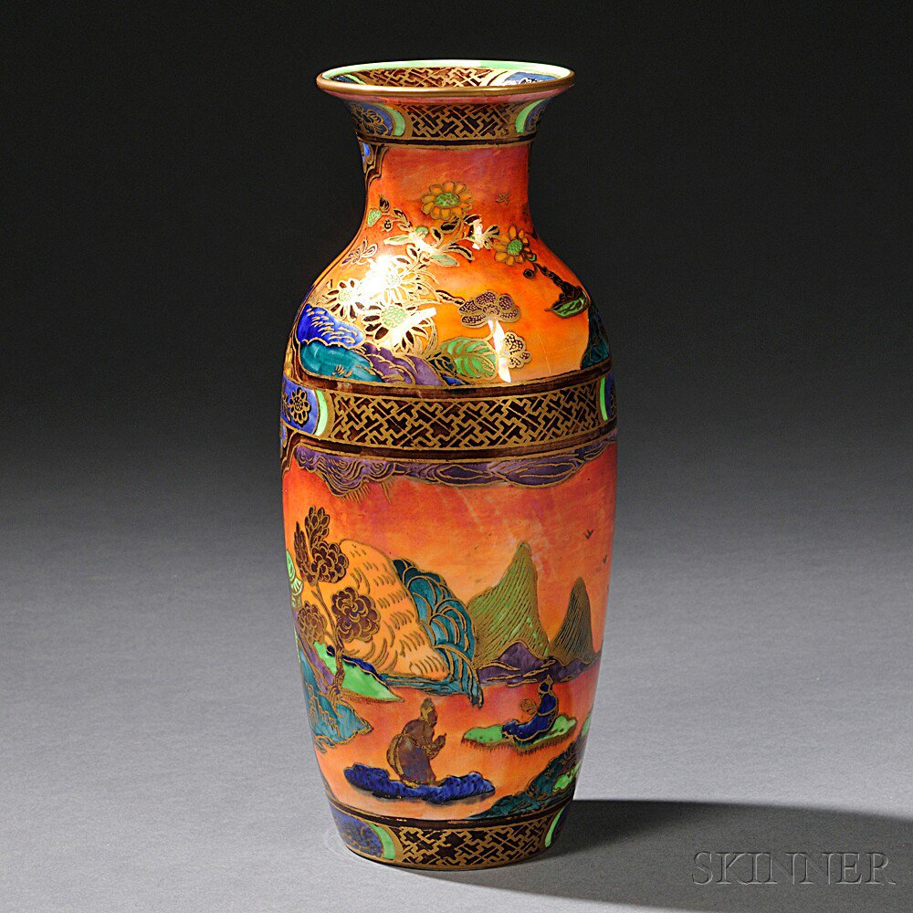 Appraisal: Wedgwood Fairyland Lustre Daventry Vase England c paneled Chinese-style landscapes