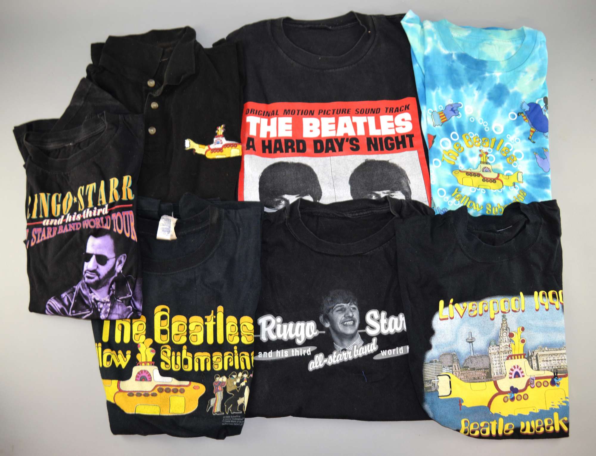 Appraisal: Seven Beatles T-Shirts including Ringo Starr world tour x Yellow