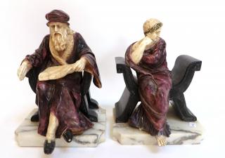 Appraisal: Marble Bookends In stained purple and blue white and black