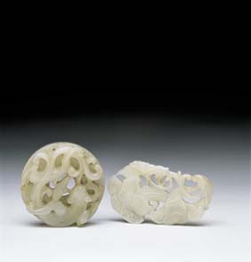 Appraisal: TWO ANTIQUE WHITE JADES Two antique Chinese carved white jade