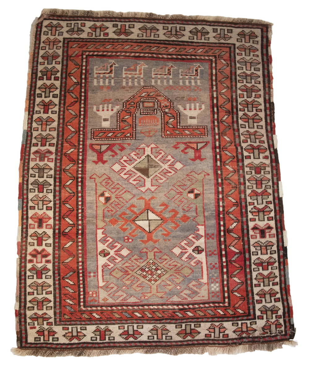 Appraisal: KAZAK PRAYER RUG Hooked diamonds in ivory gold red and