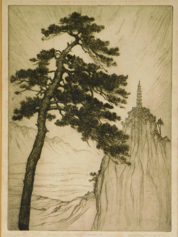 Appraisal: LUCILLE DOUGLASS ASIATIC BUDDHA'S TOWER ETCHING Lucille Sinclair DouglassNew York