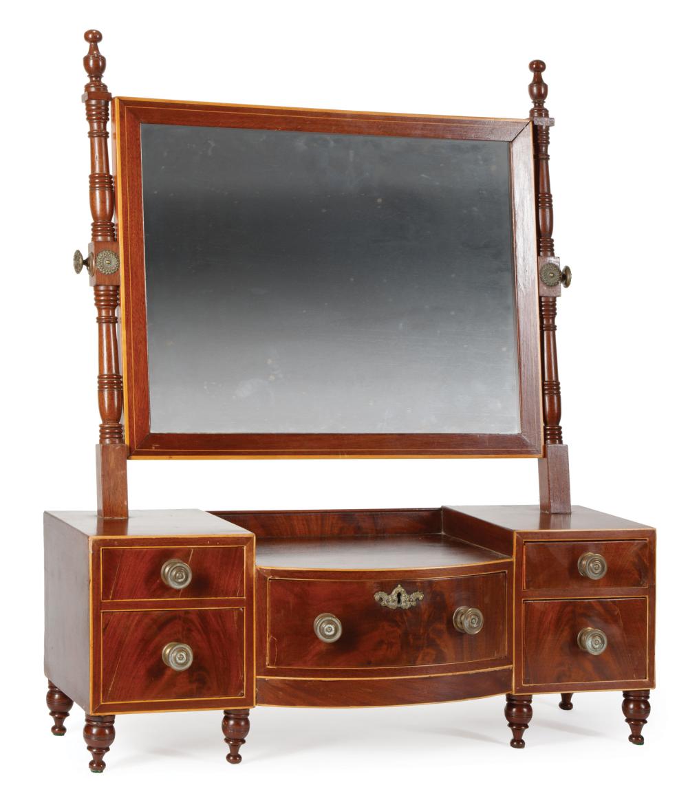 Appraisal: American Federal Inlaid Mahogany Dressing Mirror early th c labeled