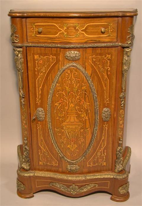 Appraisal: REGENCE STYLE FAUX MARQUETRY CONSOLE CABINET the top with faux