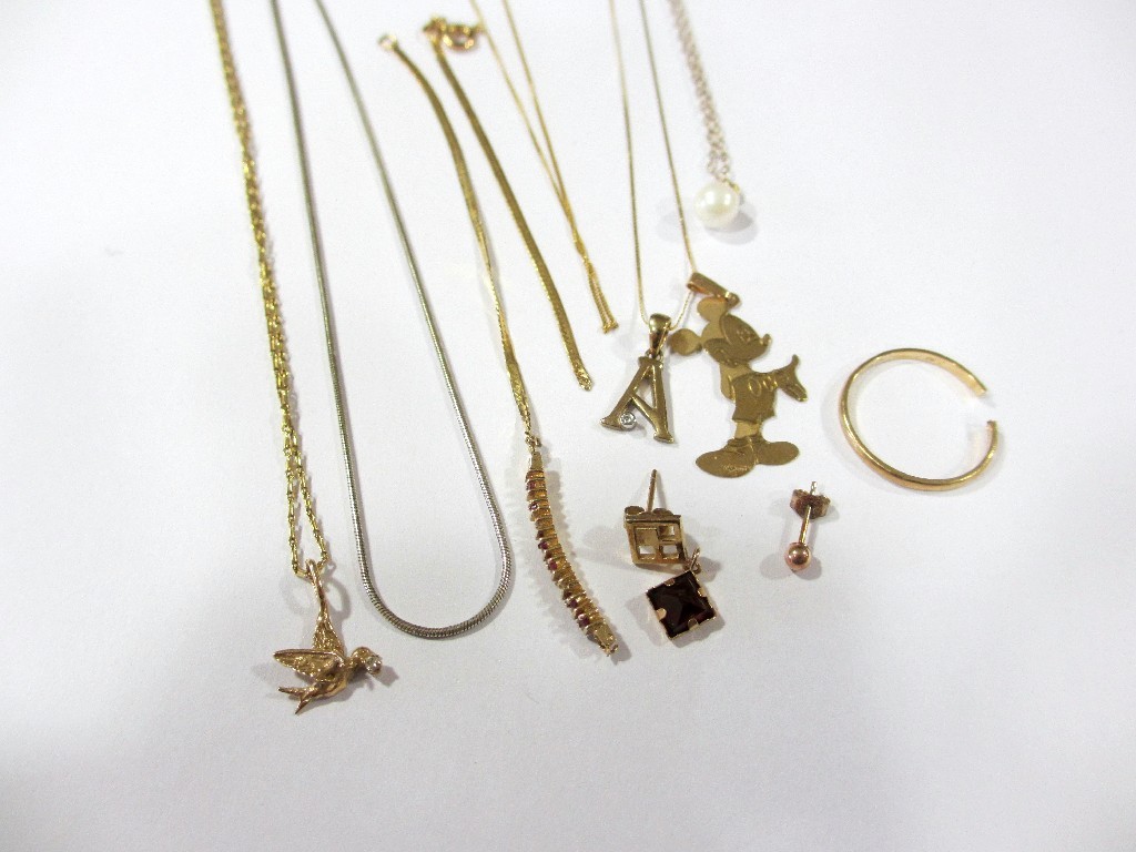 Appraisal: Assorted gold pendants and chain silver chain etc