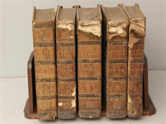 Appraisal: th century Five leather bound volumes of Henry's bible Volumes