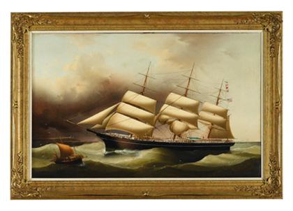 Appraisal: American School th century clipper ship Unsigned oil on canvas