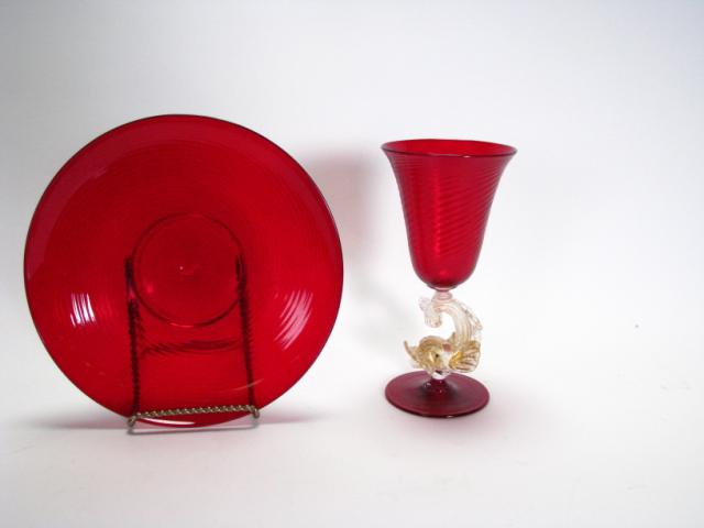 Appraisal: Red Murano luncheon set for twelve including luncheon plates and