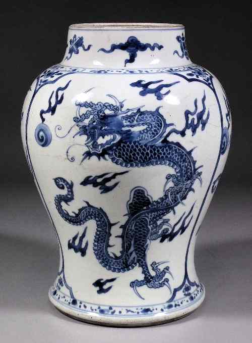 Appraisal: A Chinese blue and white porcelain baluster shaped vase decorated