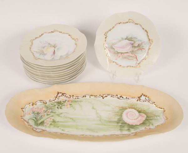 Appraisal: Hand painted Limoges fish service including platter and eleven plates